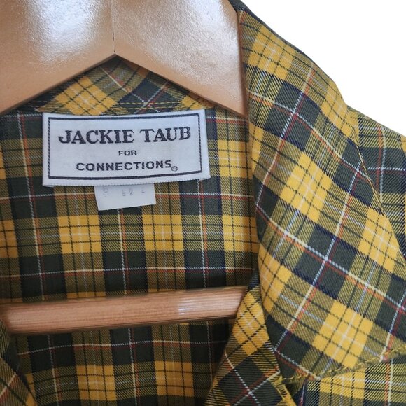 Vintage Jackie Taub For Connections Yellow & Black Plaid Shirt Dress Size 12 - Picture 3 of 7